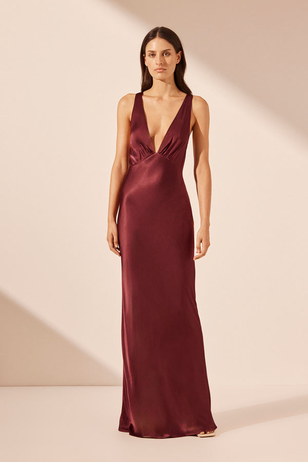ELIA PLUNGED CROSS BACK MAXI DRESS - SHIRAZ_F
