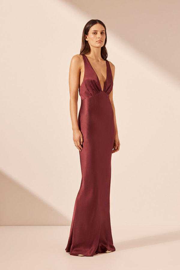 ELIA PLUNGED CROSS BACK MAXI DRESS - SHIRAZ_A