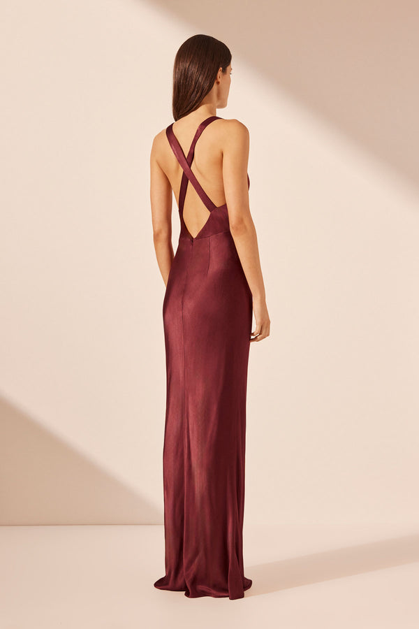ELIA PLUNGED CROSS BACK MAXI DRESS - SHIRAZ_B