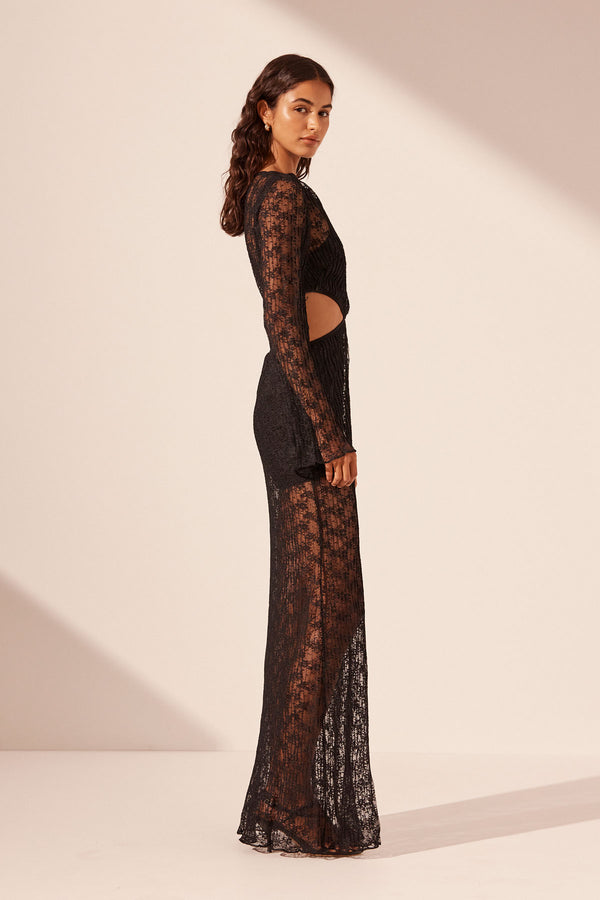 SOL LACE CUT OUT MAXI DRESS - BLACK_S