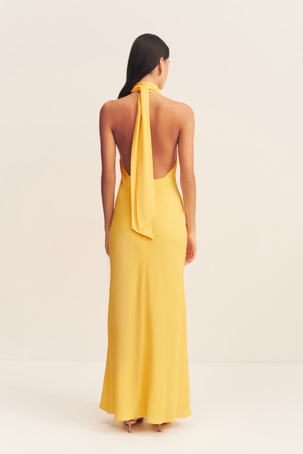 PIERCE HALTER NECK MAXI DRESS - SUNFLOWER_S