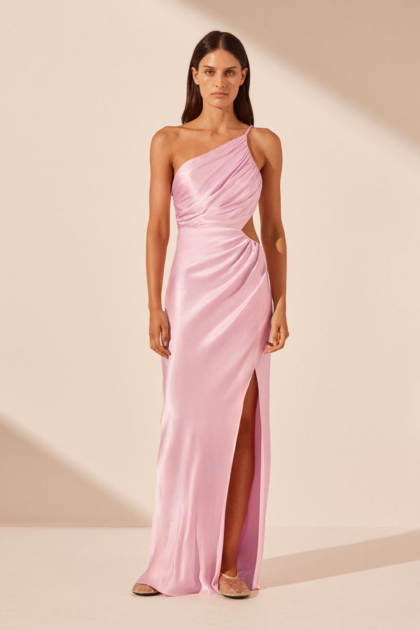 LA LUNE ASYMMETRICAL GATHERED MAXI DRESS - PEONY_F