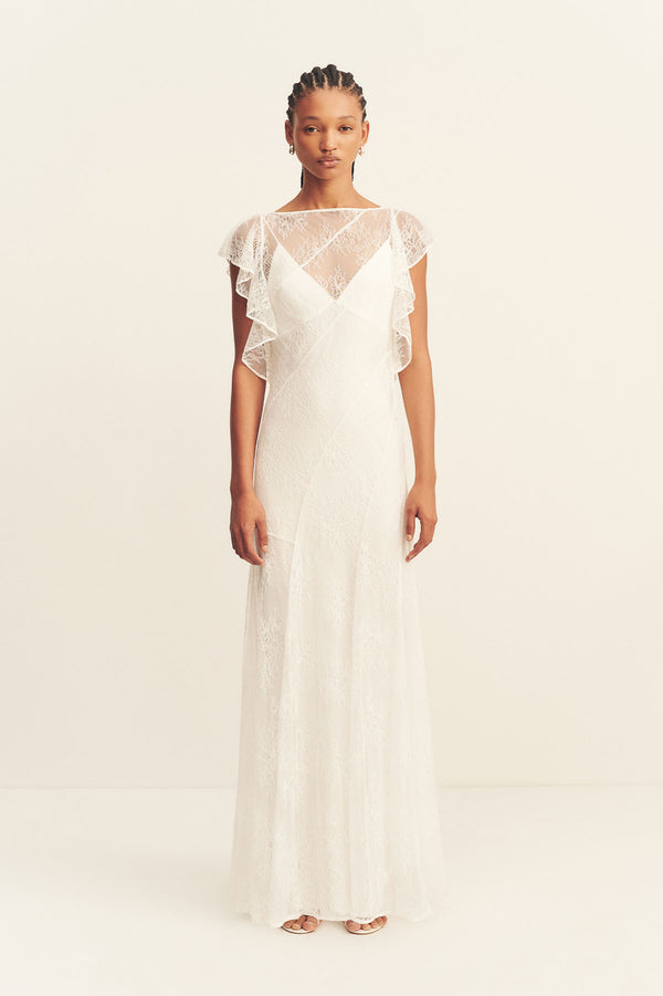 LABYRINTH SHEER LACE PANELLED MAXI DRESS - IVORY_F