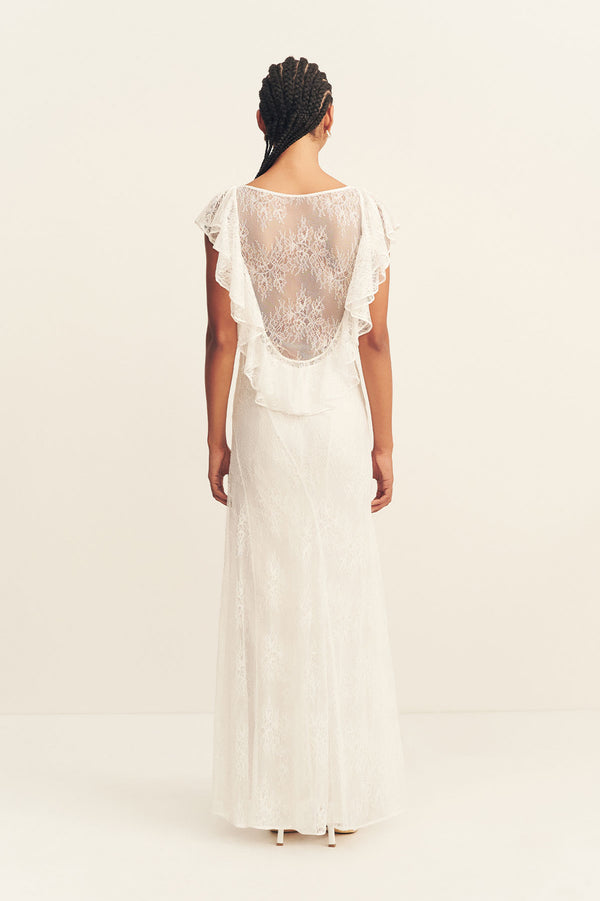LABYRINTH SHEER LACE PANELLED MAXI DRESS - IVORY