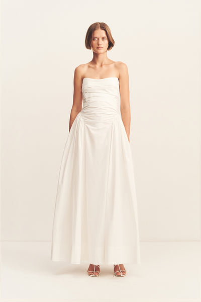Morton Strapless Panelled Maxi Dress | White | Dresses | Shona Joy