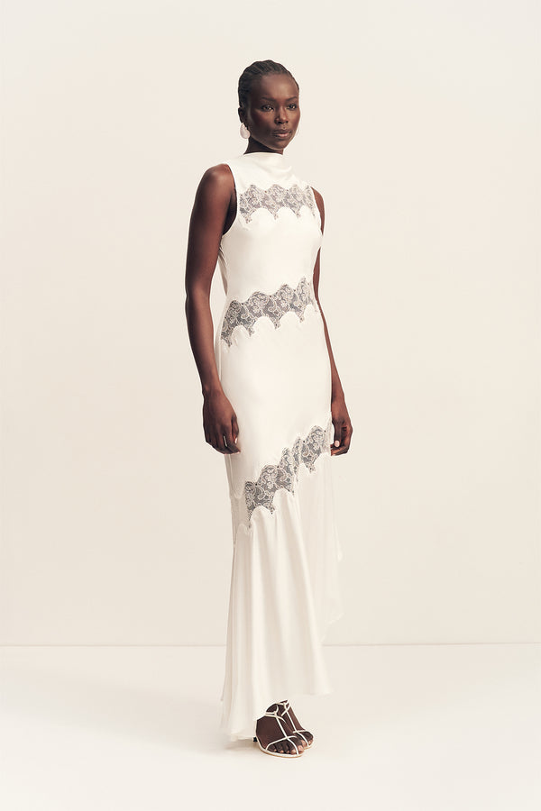 SIMONA ASYMMETRICAL PANELLED MAXI DRESS - IVORY