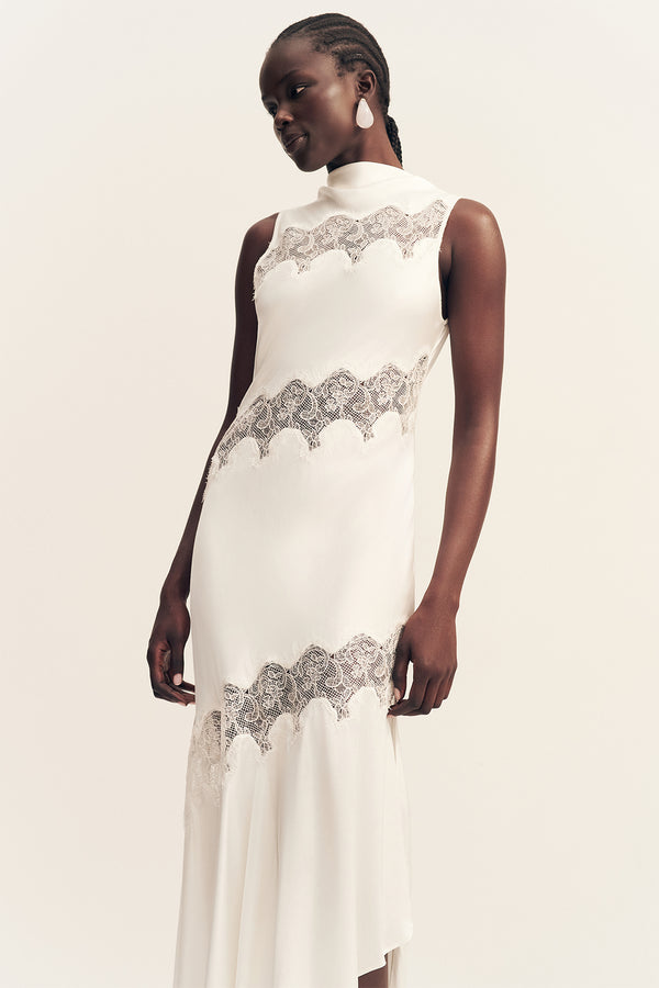 SIMONA ASYMMETRICAL PANELLED MAXI DRESS - IVORY
