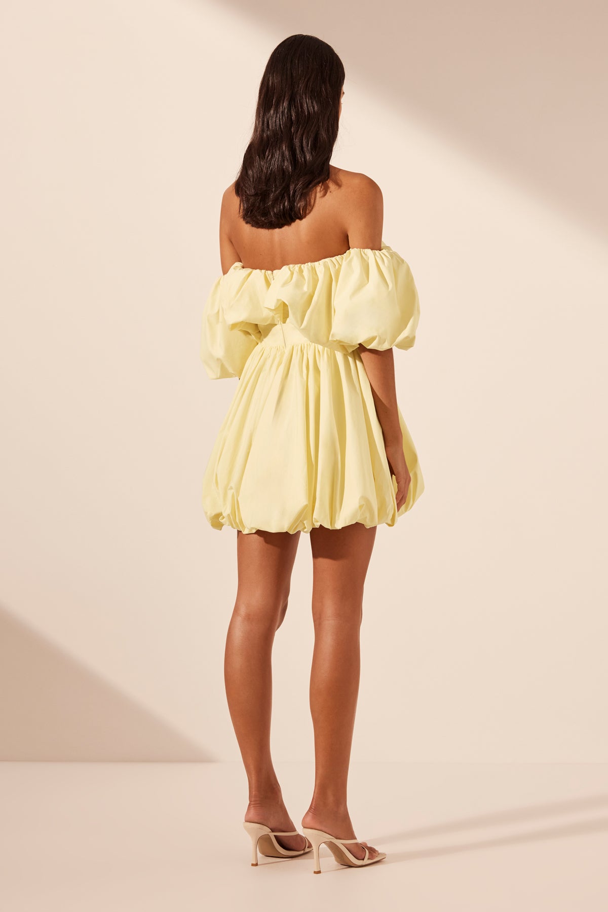 MAIORI OFF SHOULDER DRAPED BUBBLE MINI DRESS - LEMON_B