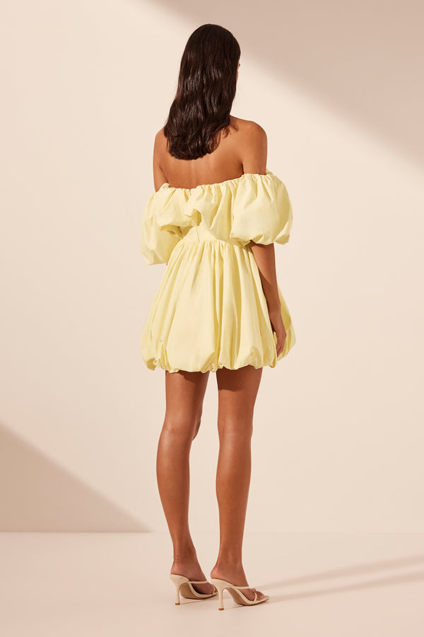 MAIORI OFF SHOULDER DRAPED BUBBLE MINI DRESS - LEMON_B