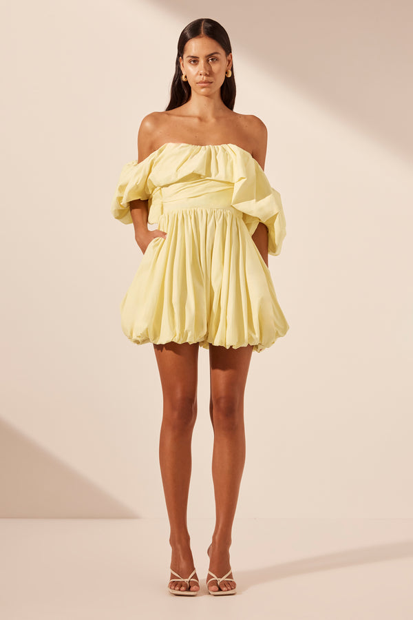 MAIORI OFF SHOULDER DRAPED BUBBLE MINI DRESS - LEMON_F
