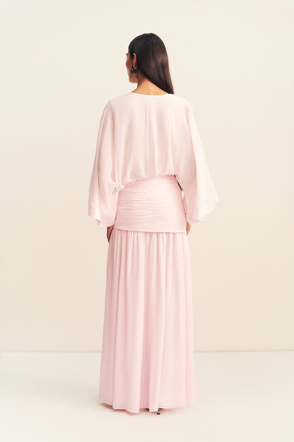 AMINA FLARED SLEEVE PLUNGED MAXI DRESS - FAIRYFLOSS
