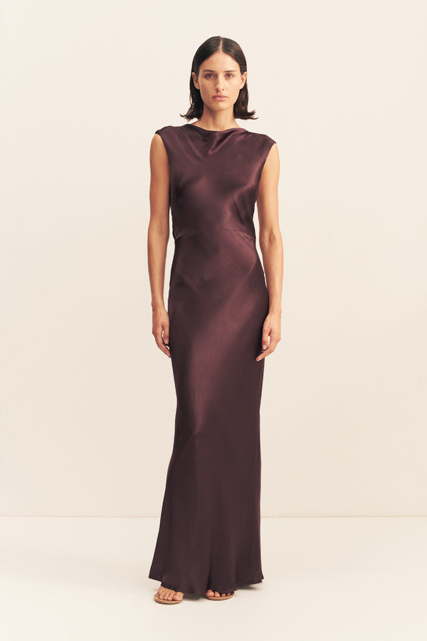 LA LUNE COWL BACK MAXI DRESS - ESPRESSO_F