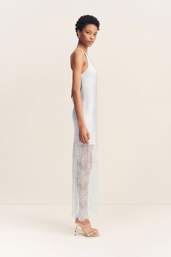 LABYRINTH LACE ONE SHOULDER COWL MAXI DRESS - PALE BLUE_S