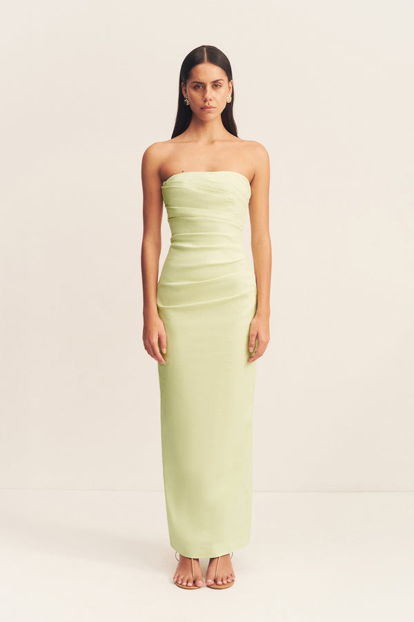 LANI STRAPLESS DRAPED MAXI DRESS - PISTACHIO_F