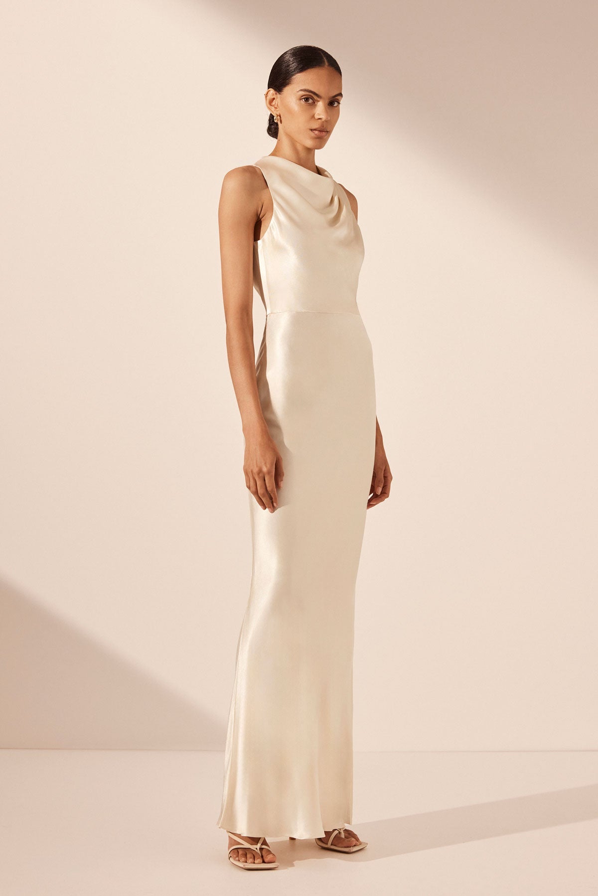 Sequin High Neck Sleeveless Gown in Cream | LAPOINTE