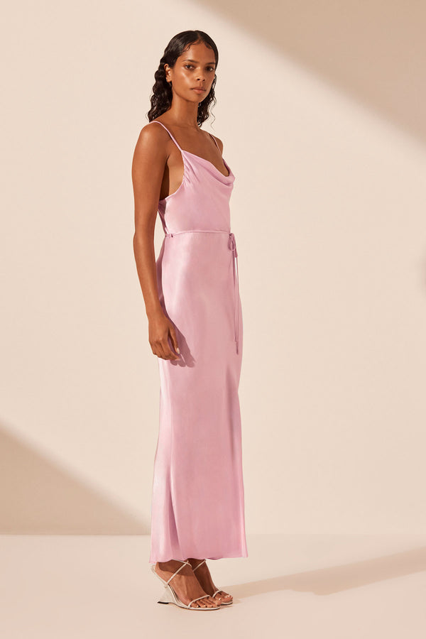 LA LUNE BIAS COWL MIDI DRESS - PEONY_A