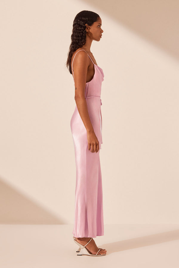 LA LUNE BIAS COWL MIDI DRESS - PEONY_S