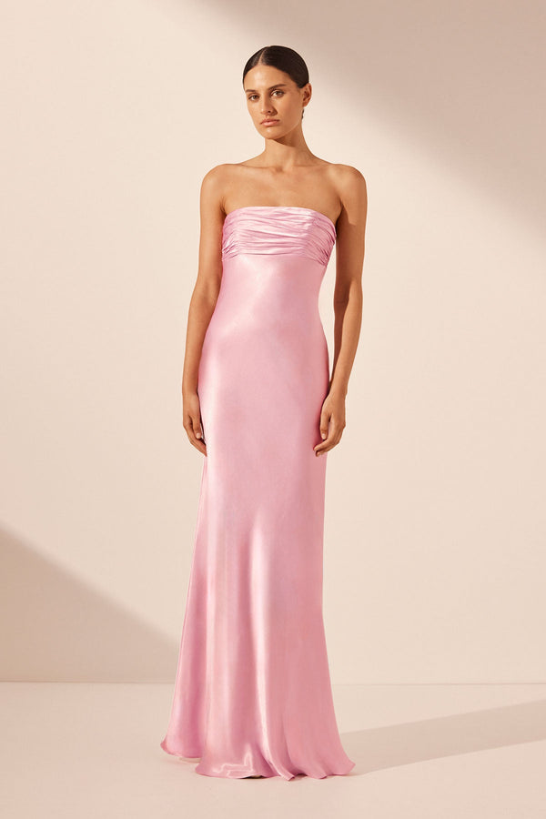 LA LUNE STRAPLESS RUCHED BODICE MAXI DRESS - PEONY_F