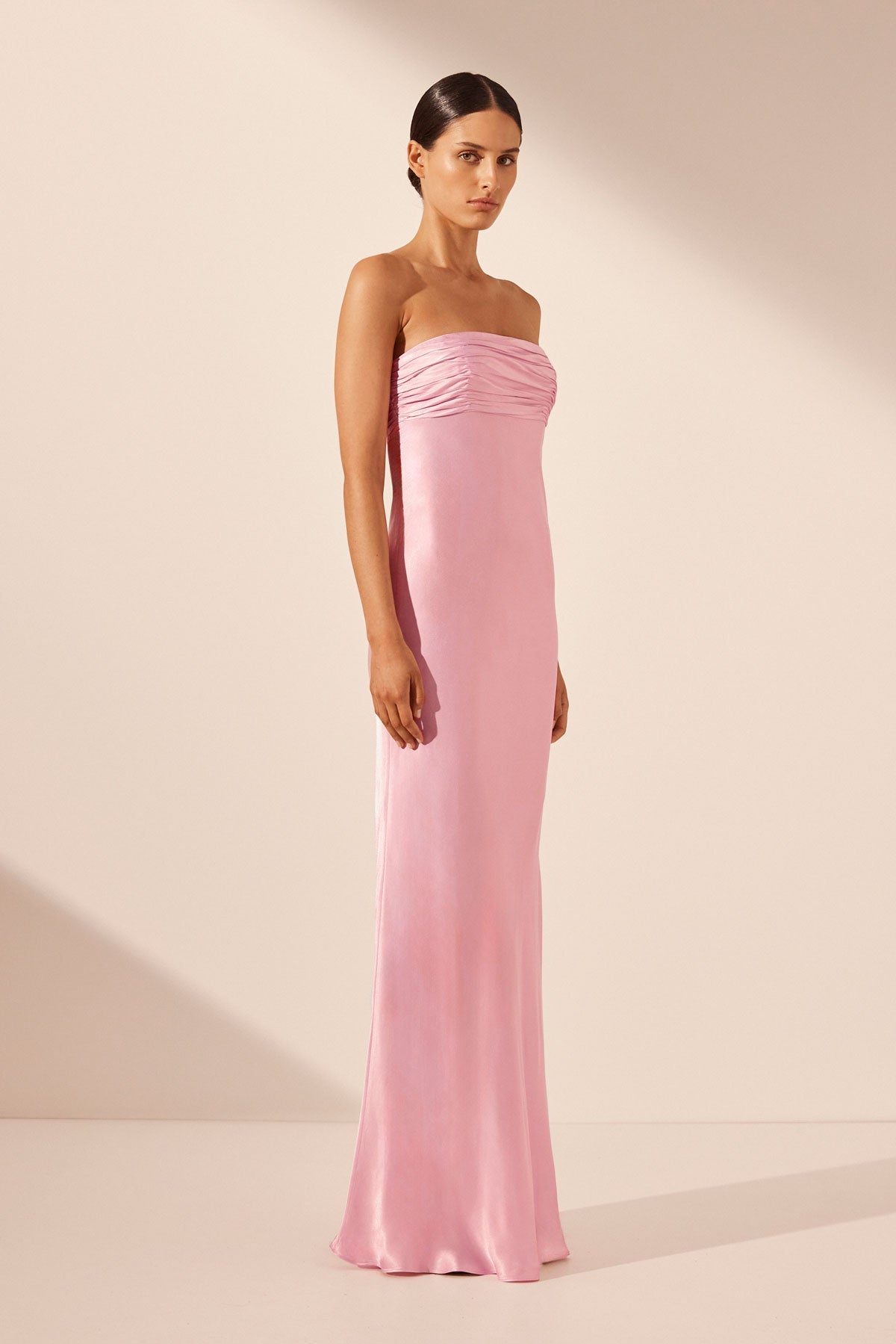 La Lune Strapless Ruched Bodice Maxi Dress | Peony | Dresses