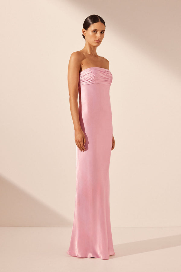 LA LUNE STRAPLESS RUCHED BODICE MAXI DRESS - PEONY_A