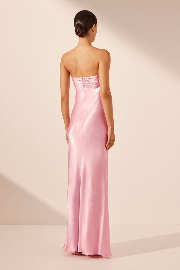 LA LUNE STRAPLESS RUCHED BODICE MAXI DRESS - PEONY_B