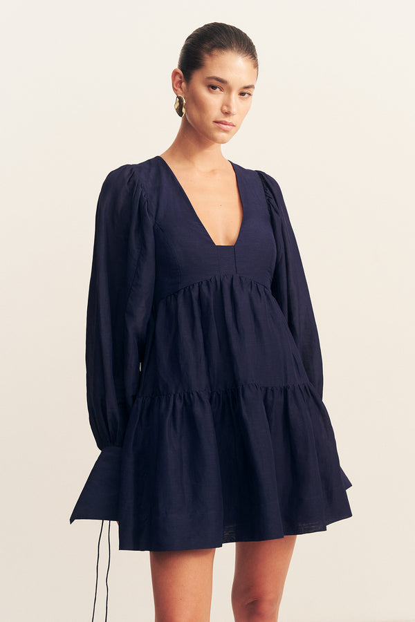 CELESTE LONG SLEEVE MINI DRESS - MIDNIGHT