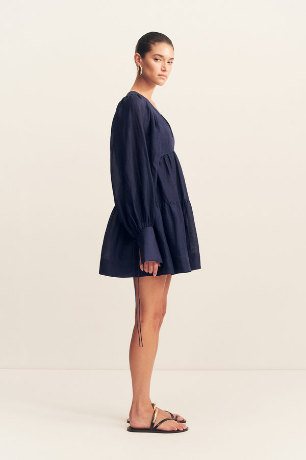 CELESTE LONG SLEEVE MINI DRESS - MIDNIGHT