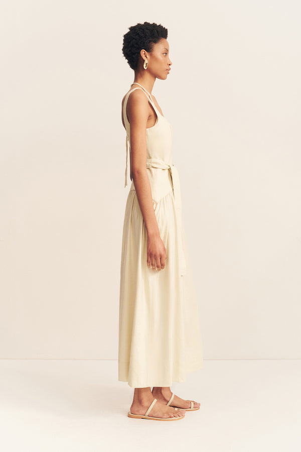 KASBAH BUSTIER GATHERED MIDI DRESS - BONE_S