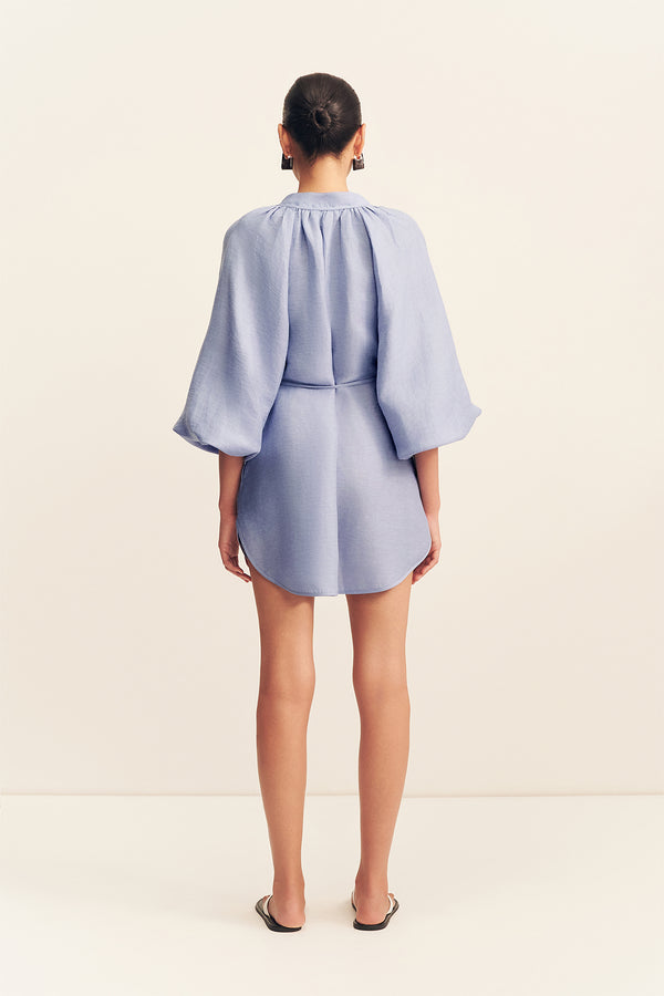 MARLOWE LINEN BLEND MINI DRESS - CHAMBRAY