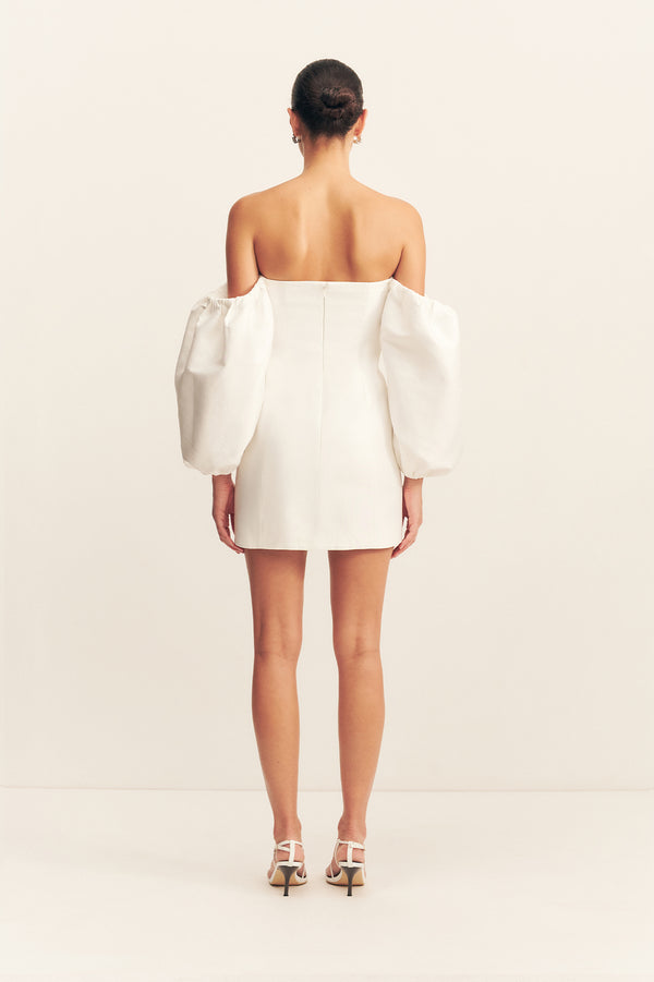CALCITE BALLOON SLEEVE OFF SHOULDER MINI DRESS