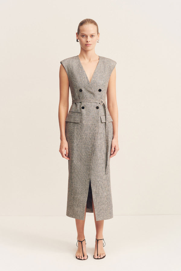 ELLIOT TAILORED MIDI DRESS - CONCRETE_F