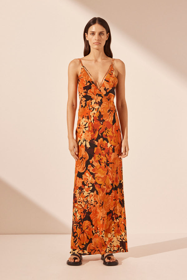 SANTOS SILK CROSS STRAP MAXI DRESS_F