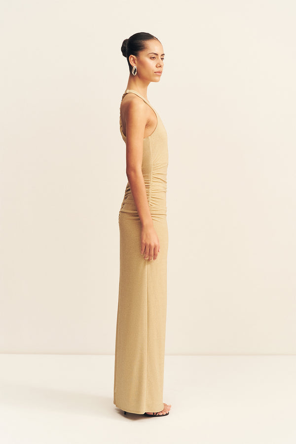 STELLAR LUREX SCOOP NECK MAXI DRESS - GOLD