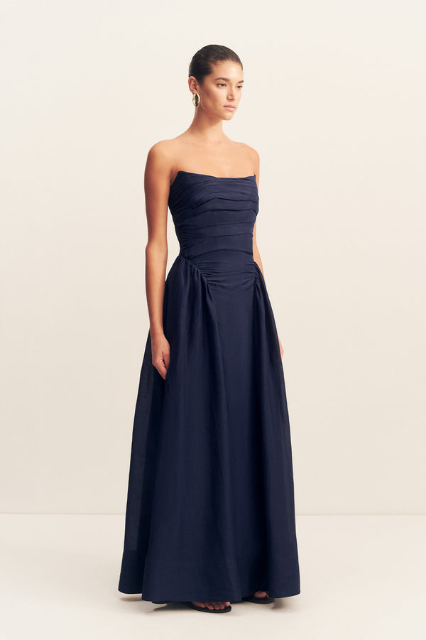 CELESTE STRAPLESS PANELLED MAXI DRESS - MIDNIGHT