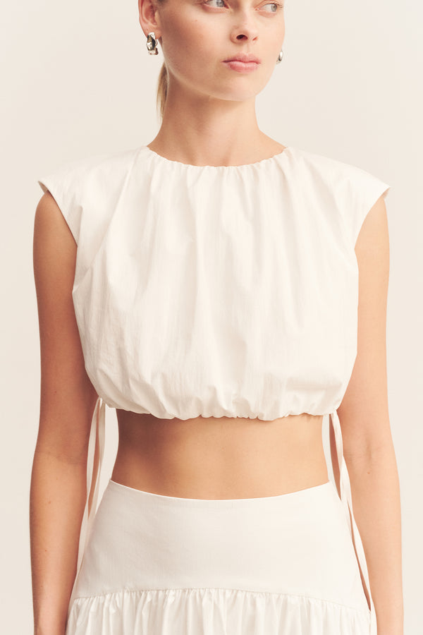CAMPBELL GATHERED TOP - IVORY