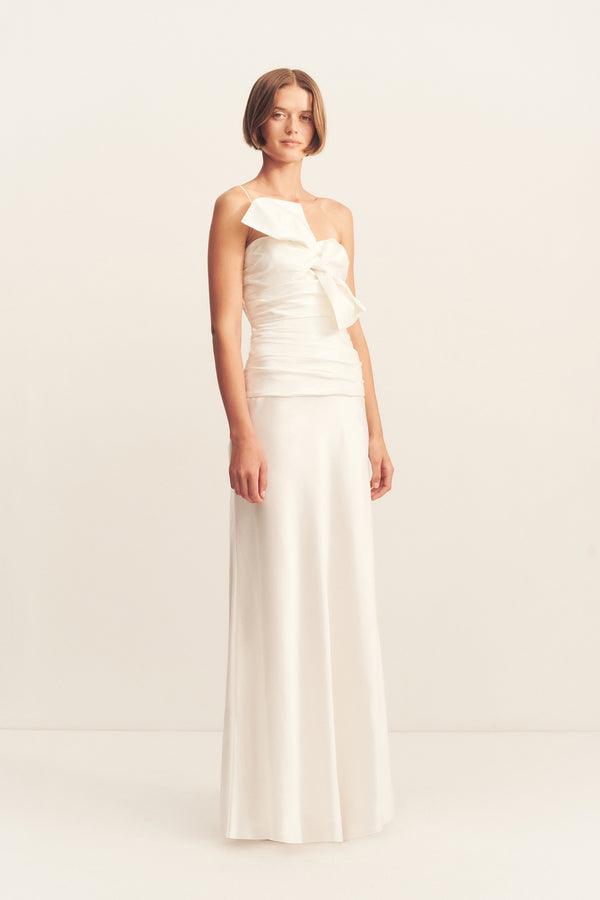 LUCERO SILK CONTRAST TWIST KNOT MAXI DRESS