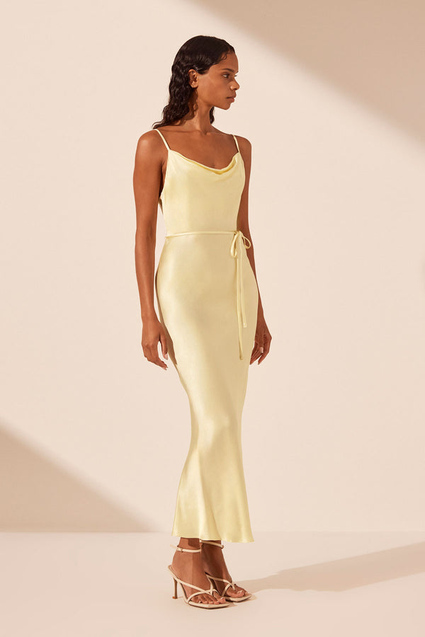 LA LUNE BIAS COWL MIDI DRESS - LEMON_A