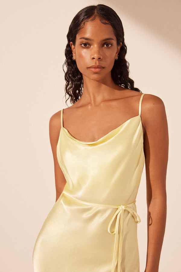 LA LUNE BIAS COWL MIDI DRESS - LEMON_D