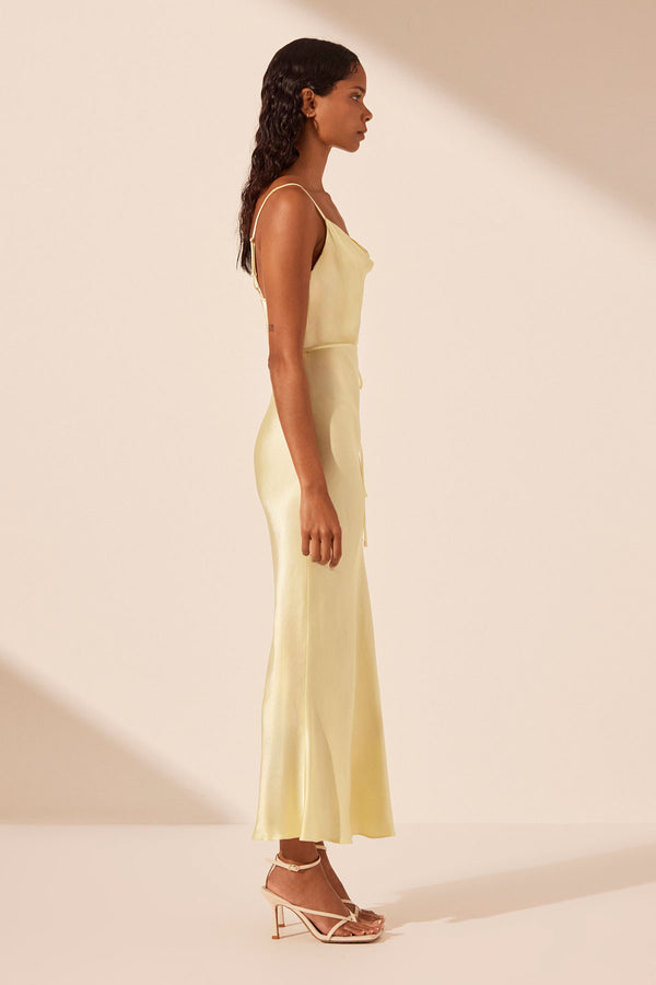 LA LUNE BIAS COWL MIDI DRESS - LEMON_S