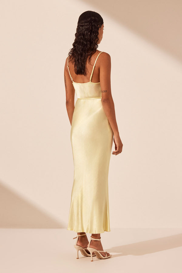 LA LUNE BIAS COWL MIDI DRESS - LEMON_B