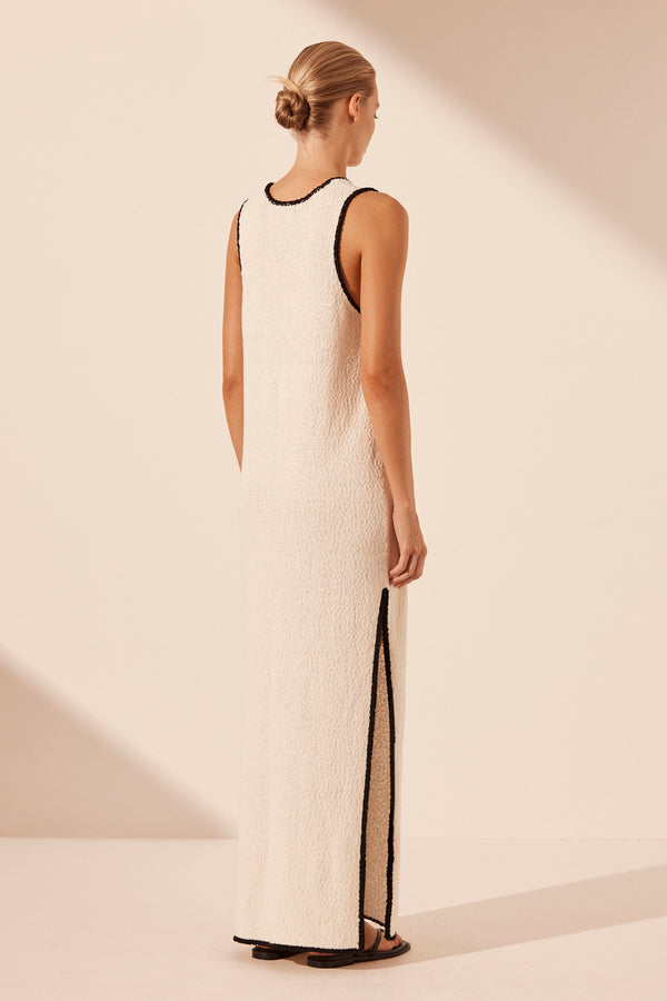 LENA PLUNGED MAXI DRESS - IVORY/BLACK_B