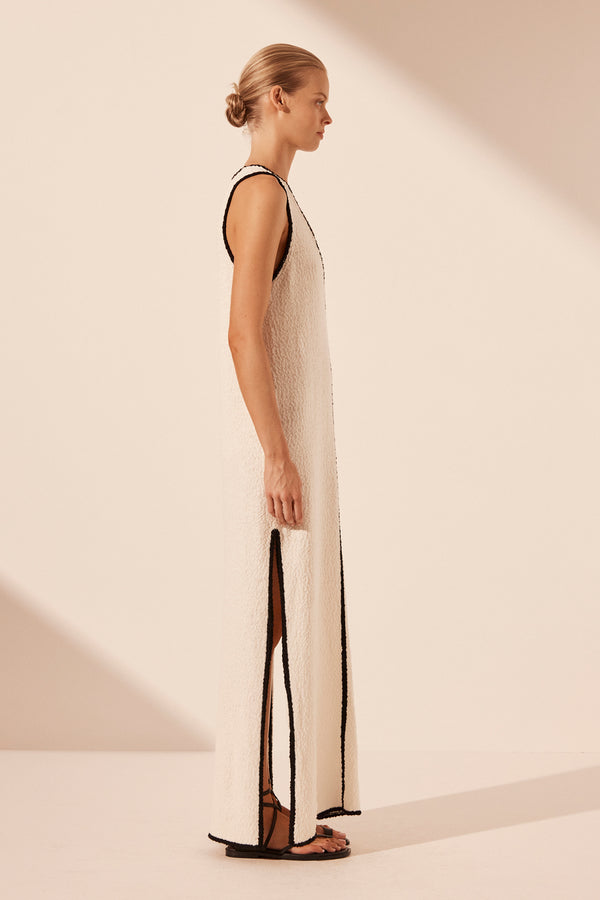 LENA PLUNGED MAXI DRESS - IVORY/BLACK_S