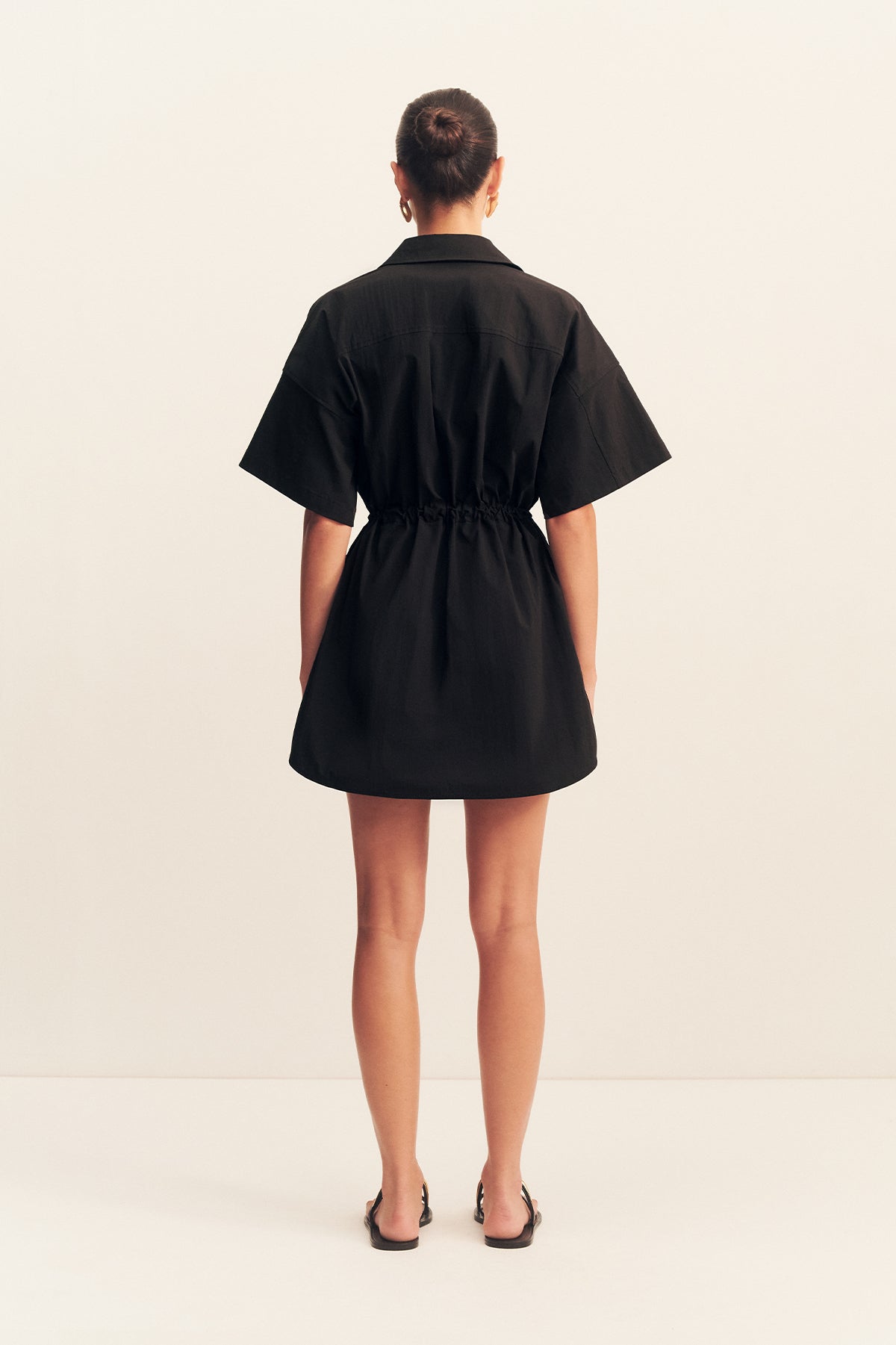 Campbell Short Sleeve Drawstring Shirt Dress | Black | Dresses