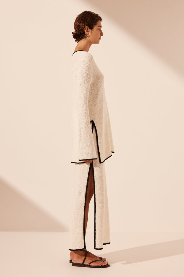 LENA PLUNGED LONG SLEEVE TOP - IVORY/BLACK_S
