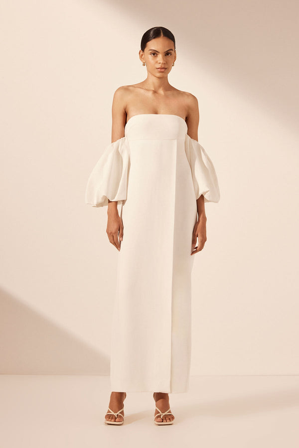 LA LUNE OTTO PUFF SLEEVE COLUMN MAXI DRESS - IVORY_F