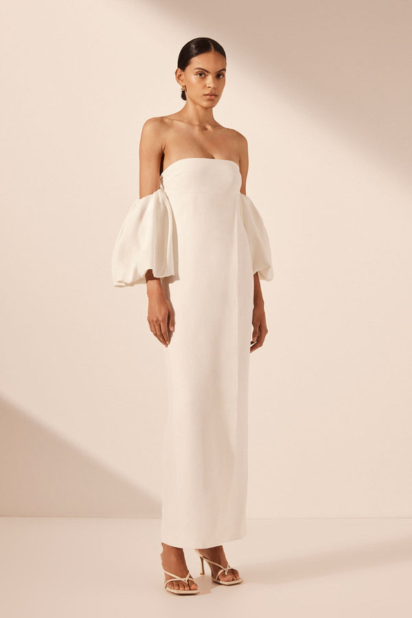 LA LUNE OTTO PUFF SLEEVE COLUMN MAXI DRESS - IVORY_A