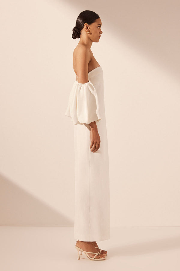 LA LUNE OTTO PUFF SLEEVE COLUMN MAXI DRESS - IVORY_S
