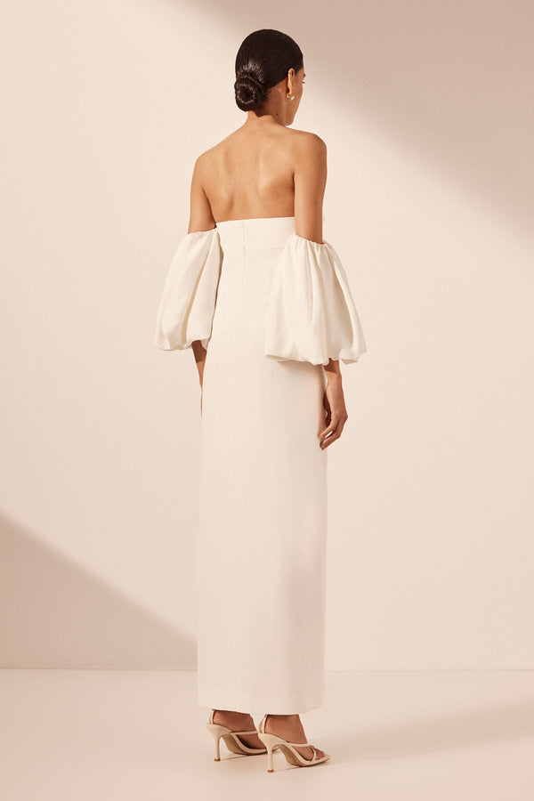 LA LUNE OTTO PUFF SLEEVE COLUMN MAXI DRESS - IVORY_B