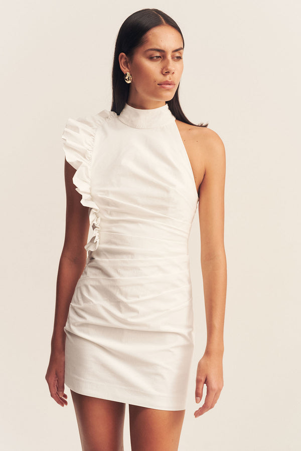 CAMPBELL RUFFLE HIGH NECK MINI DRESS - IVORY_D