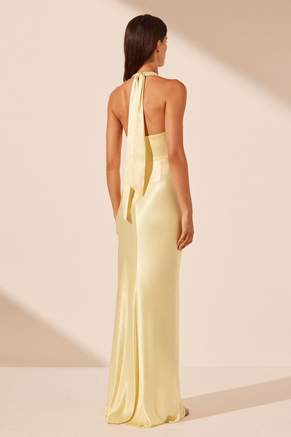 LA LUNE RUCHED HALTER MAXI DRESS - LEMON_B